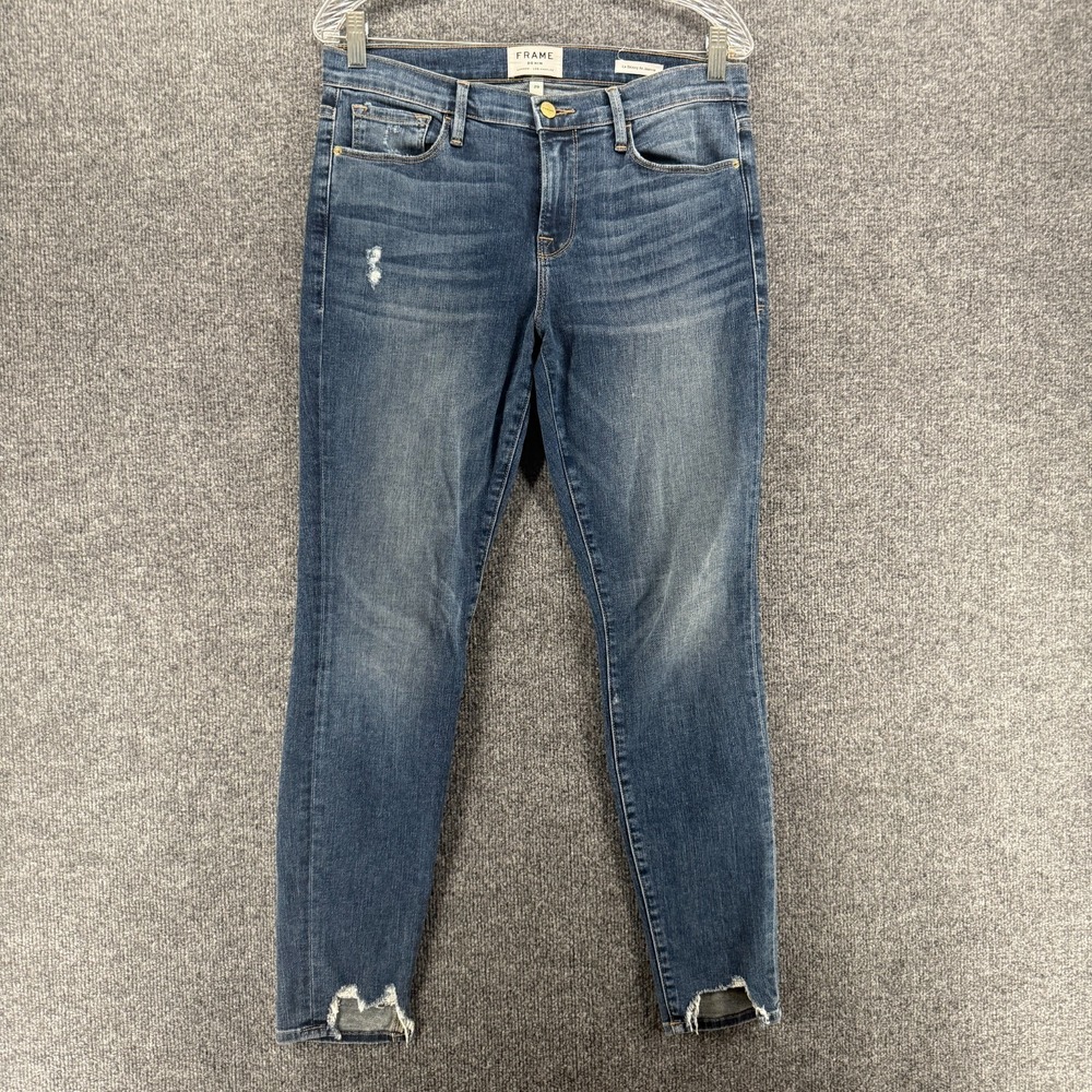 Frame Jeans Womens 29 Blue Distressed Le Skinny de Jeanne Stretch Denim Casual